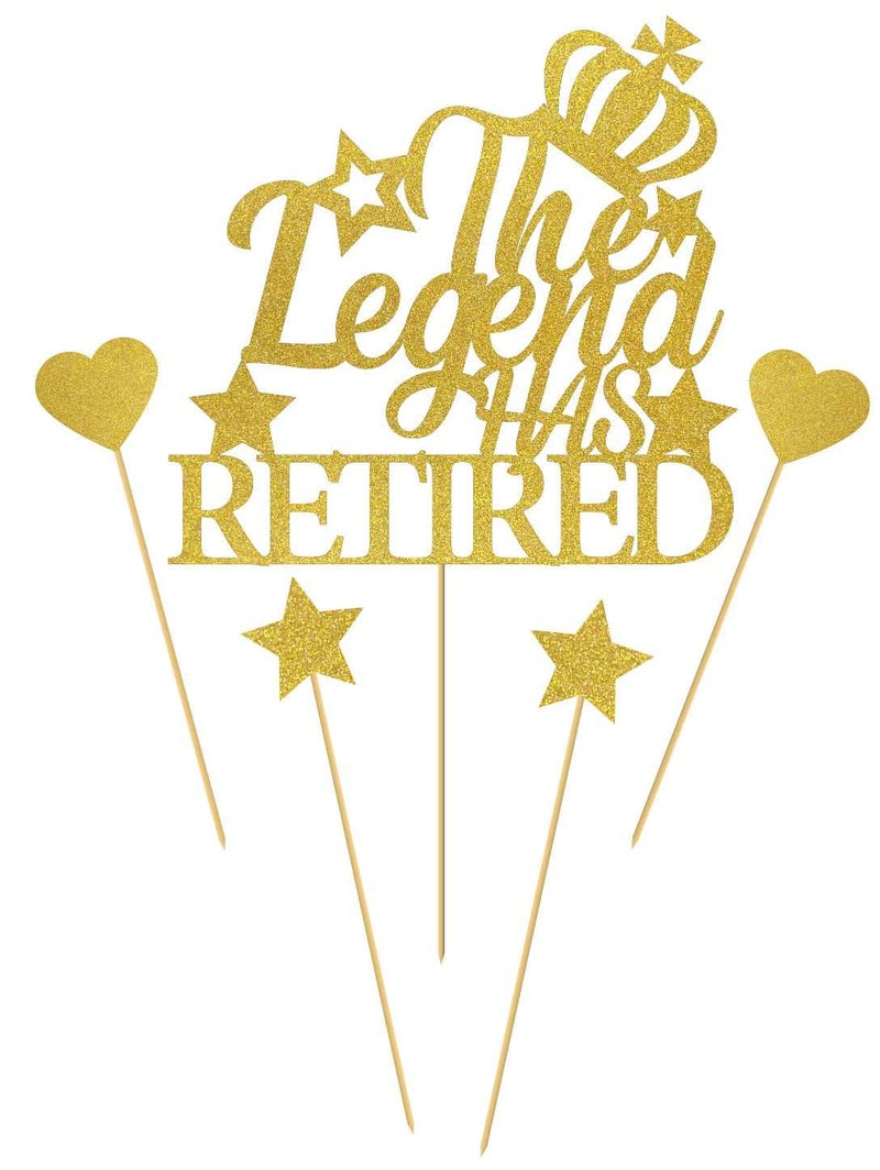 SVM CRAFT® Gold Glitter The Legend Has Retired Cake Topper, Happy Retirement Cake Decorating - Hello Pension Goodbye Tension - Officially Retied Party Decoration Supplies - Image 2