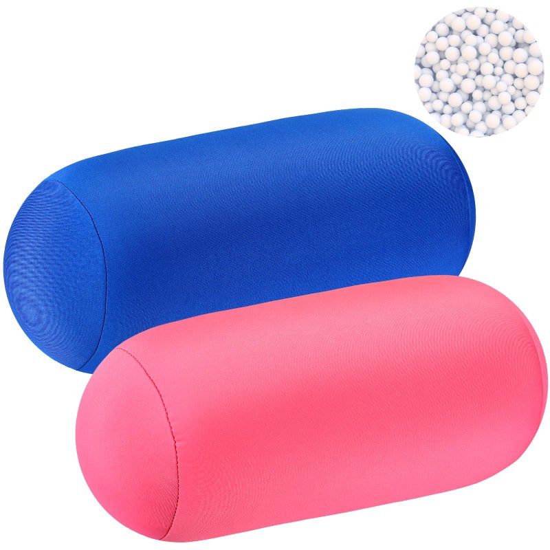 Geelin 2 Pcs Microbead Roll Pillow 11.8 x 6.3 Inch Soft Pillow Bolster Cylindrical Pillow Microbead Pillows for Sleeping Home Travel Neck Head Back Support Rest (Pink, Blue) - Image 1