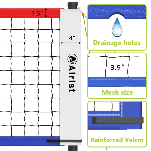 Airist Portable Volleyball Net Set with Height Adjustable Pole and Carrying Bag,Outdoor Volleyball Net for Backyard and Beach（Red and Blue） - Image 2
