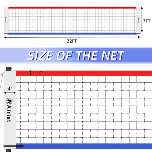 Airist Portable Volleyball Net Set with Height Adjustable Pole and Carrying Bag,Outdoor Volleyball Net for Backyard and Beach（Red and Blue） - Image 3