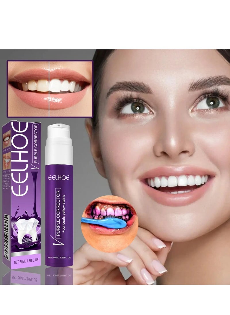 EELHOE Purple Corrector Toothpaste 50ml V34 Teeth Color Correcting Toothpaste Teeth Whitening Purple Serum Yellow Teeth Colour Correcting Whitening Gel Remove Tea Coffee Stains Oral Care  - Image 2