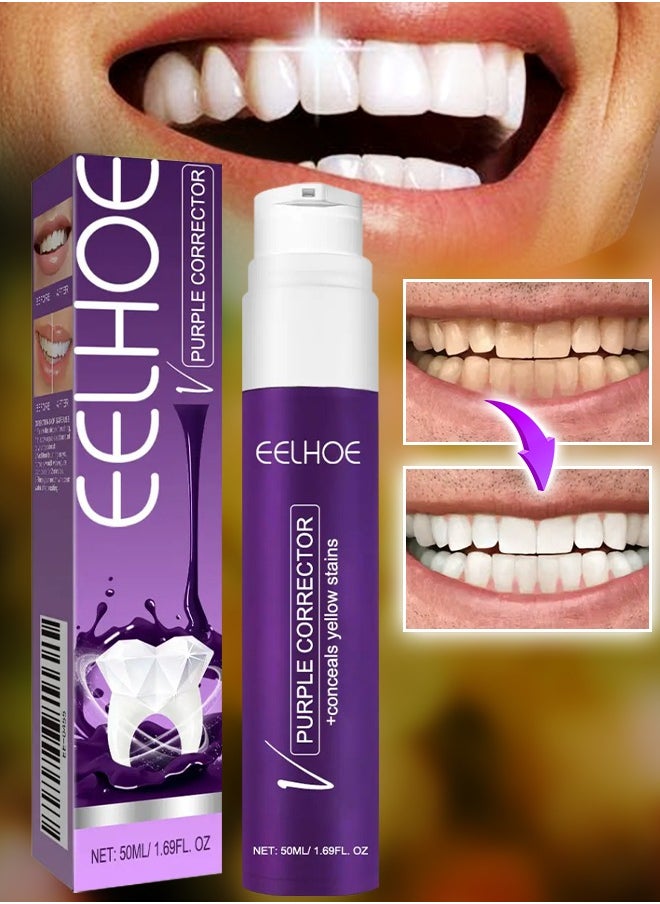 EELHOE Purple Corrector Toothpaste 50ml V34 Teeth Color Correcting Toothpaste Teeth Whitening Purple Serum Yellow Teeth Colour Correcting Whitening Gel Remove Tea Coffee Stains Oral Care  - Image 1