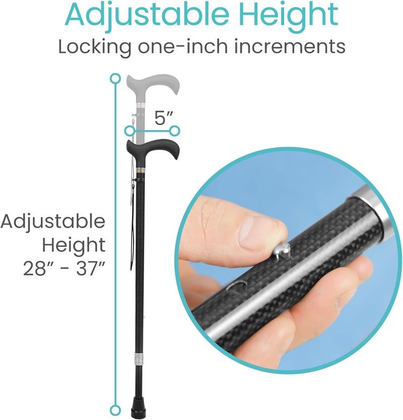 Vive Adjustable Carbon Fiber Walking Cane for Elderly Men  Women  Lightweight Grip Handle for Balance  Comfort  Fancy Single Tip Medical Stick Fashionable Disability Comfort  Mobility Accessory - Image 3