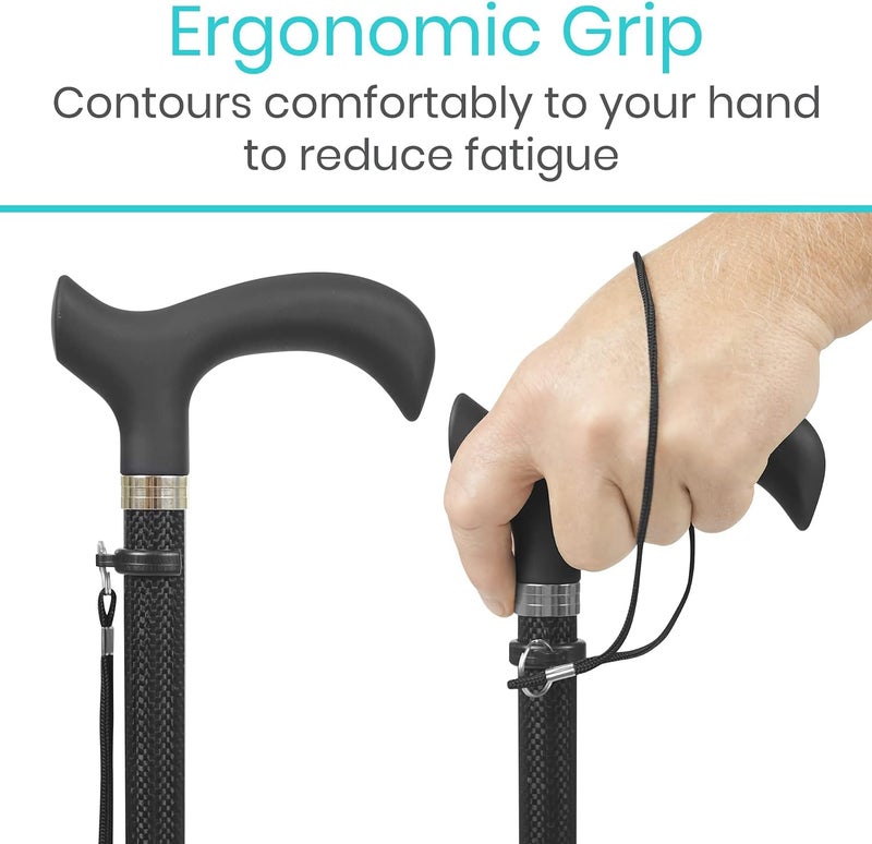 Vive Adjustable Carbon Fiber Walking Cane for Elderly Men  Women  Lightweight Grip Handle for Balance  Comfort  Fancy Single Tip Medical Stick Fashionable Disability Comfort  Mobility Accessory - Image 5