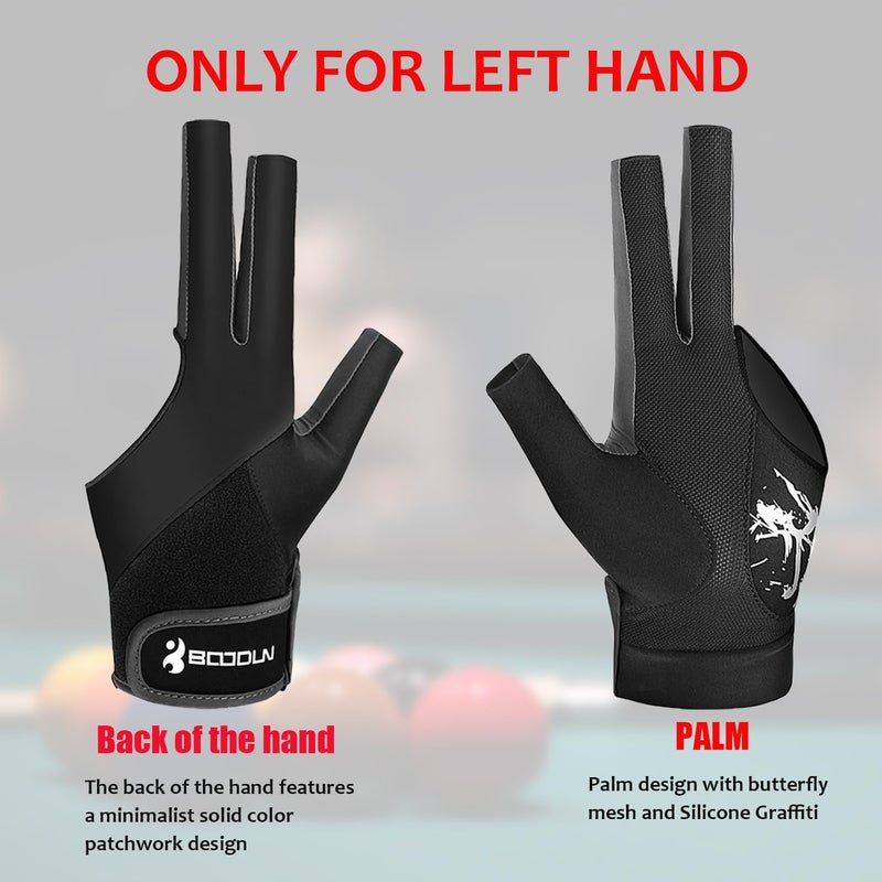 Yfy Billiard Pool Gloves For Left Hand 3 Finger  Splicing Process  Snooker Cue Sport Glove Popular Sizes For Men & Women (Black  X-Large1 - Image 5