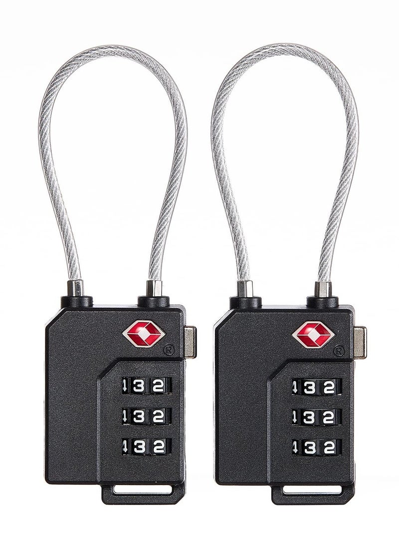 2 Pack Luggage Padlocks TSA Approved Combination Locks with Code Mini Luggage Padlock Flexible Cable Travel Suitcase Small Gym Locker Padlock with 3 Digit Combination Black - Image 5