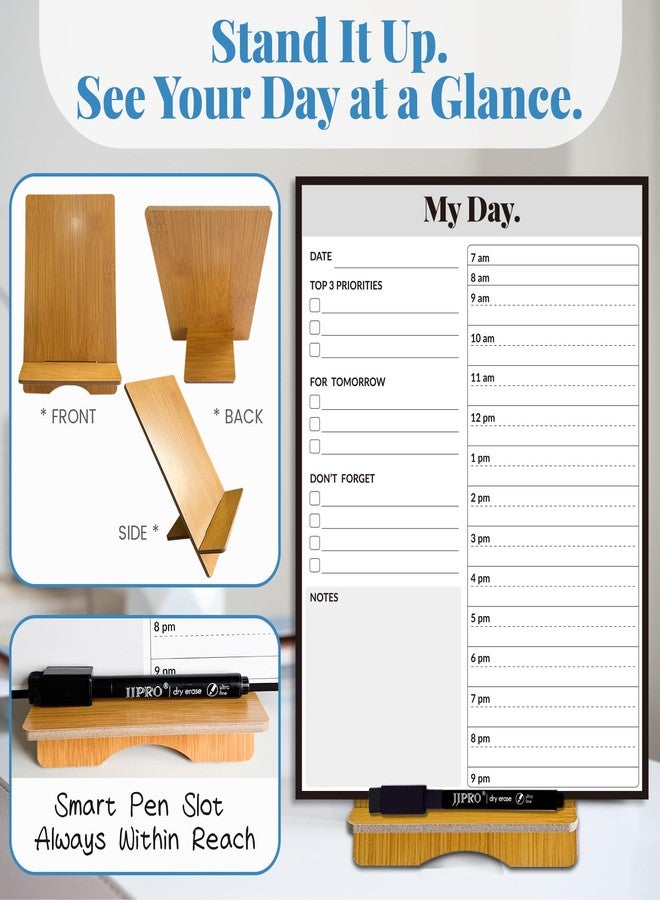 JJPRO Reusable Desktop Daily Planner with Stand,Hourly Dry Erase Board,11"x8.5"Schedule Board,Dry Erase Time Schedule with Time Slots, Desk Hourly Dry Erase Board w/Engineered Wood Stand - Image 4