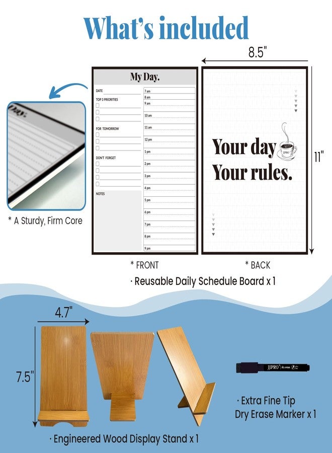 JJPRO Reusable Desktop Daily Planner with Stand,Hourly Dry Erase Board,11"x8.5"Schedule Board,Dry Erase Time Schedule with Time Slots, Desk Hourly Dry Erase Board w/Engineered Wood Stand - Image 2