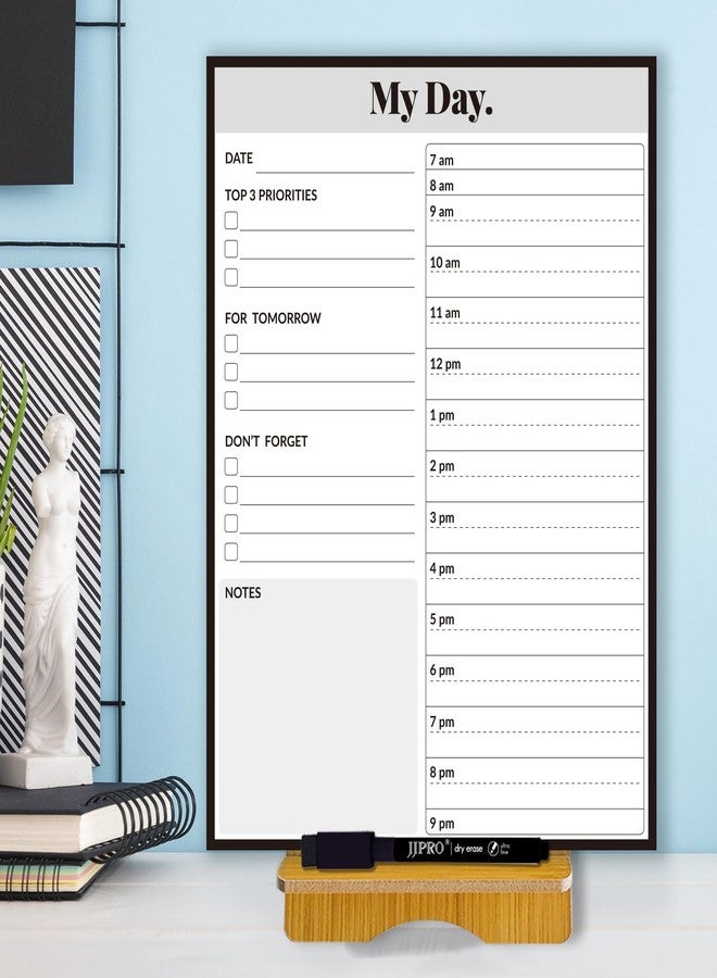 JJPRO Reusable Desktop Daily Planner with Stand,Hourly Dry Erase Board,11"x8.5"Schedule Board,Dry Erase Time Schedule with Time Slots, Desk Hourly Dry Erase Board w/Engineered Wood Stand - Image 1