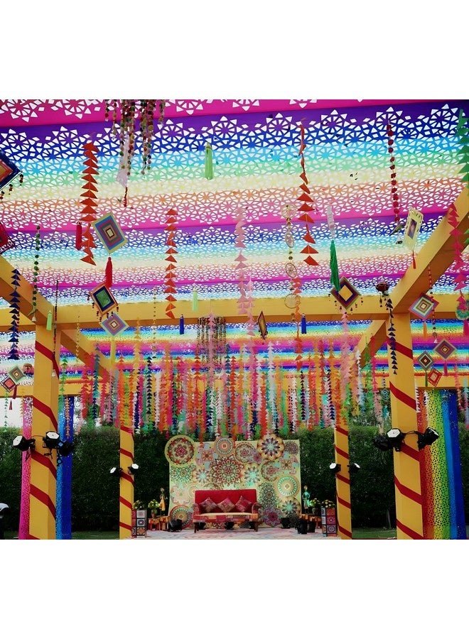 TREEWING أقمشة زينة مثلثية مزخرفة من تري وينغ بطول 4 أقدام. للتعليق في مهرجان المندي، هالدي، الزفاف، ديكور الحفلات/الخلفيات، ديكور المنزل، حفلات ذات موضوع لوني، المهرجانات (تعليقات مثلثية (متعددة الألوان)، 5) - Image 5