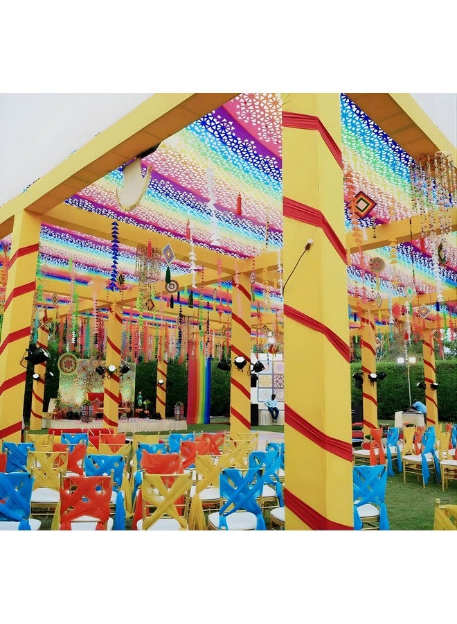 TREEWING أقمشة زينة مثلثية مزخرفة من تري وينغ بطول 4 أقدام. للتعليق في مهرجان المندي، هالدي، الزفاف، ديكور الحفلات/الخلفيات، ديكور المنزل، حفلات ذات موضوع لوني، المهرجانات (تعليقات مثلثية (متعددة الألوان)، 5) - Image 3