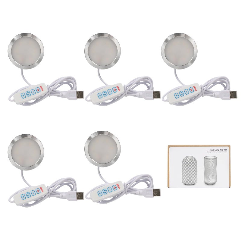 BambooSegD 5PCS LED Lamp Kit 001 Three Colors for Bambu Lab H2D/X1/P1P/A1 mini Makerworld for anycubic Makeronline 3D Printer Light DIY Hardware Model Spare Parts 5V USB Powered, 3000K Warm Light - Image 1