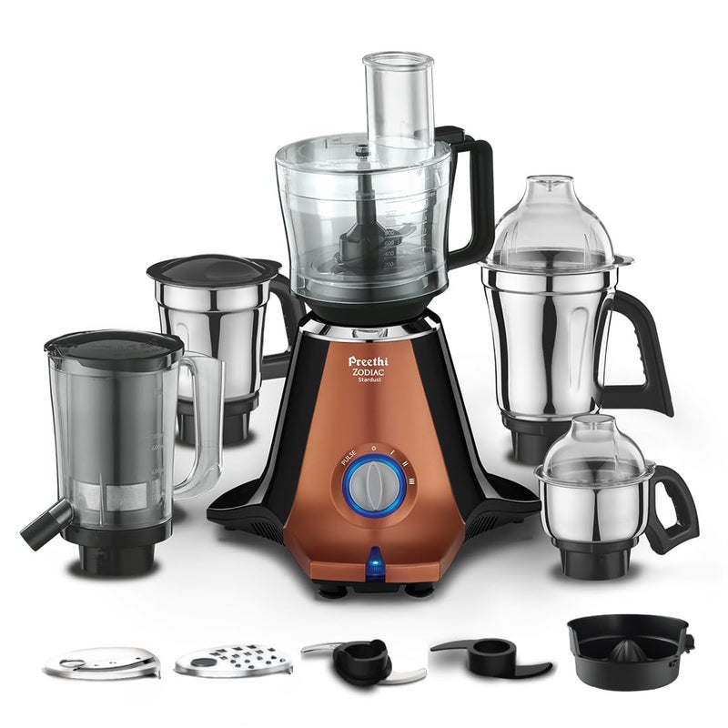 بريثي Preethi Zodiac Stardust Mixer Grinder for Kitchen, 5 Jars 750 Watt Mixie (3 Stainless steel Jars +1 Juicer Jar+1 Master Chef Plus Food processor Jar), Black/Copper (MG-265) 1.5 L 750 W MG-265 Copper/Black - Image 1