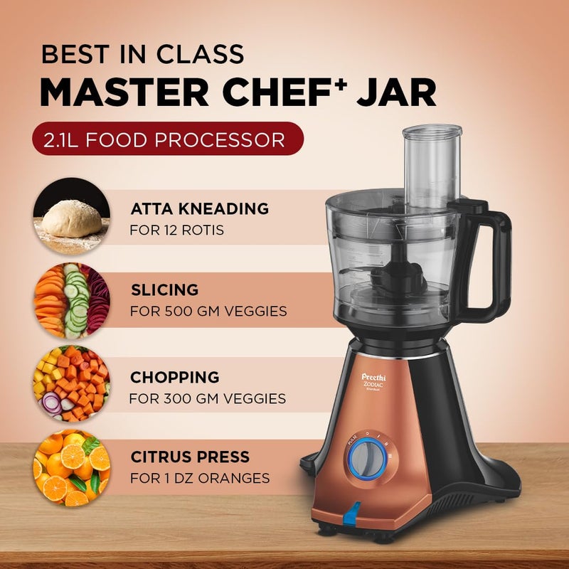 بريثي Preethi Zodiac Stardust Mixer Grinder for Kitchen, 5 Jars 750 Watt Mixie (3 Stainless steel Jars +1 Juicer Jar+1 Master Chef Plus Food processor Jar), Black/Copper (MG-265) 1.5 L 750 W MG-265 Copper/Black - Image 5