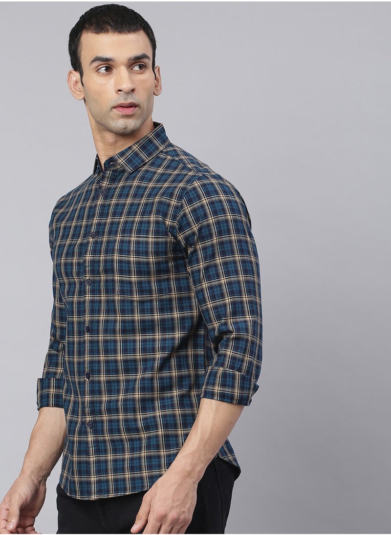 Dennis Lingo Men's Slim Fit Teal Blue Casual Cotton Spread Shirt  - Image 2