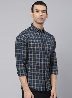 Dennis Lingo Men's Slim Fit Teal Blue Casual Cotton Spread Shirt  - Image 3