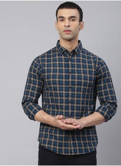 Dennis Lingo Men's Slim Fit Teal Blue Casual Cotton Spread Shirt  - Image 1