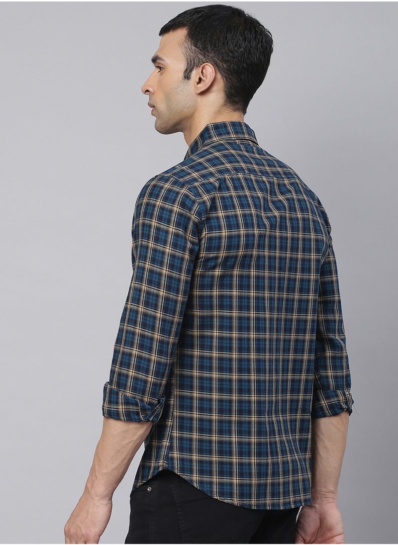 Dennis Lingo Men's Slim Fit Teal Blue Casual Cotton Spread Shirt  - Image 5
