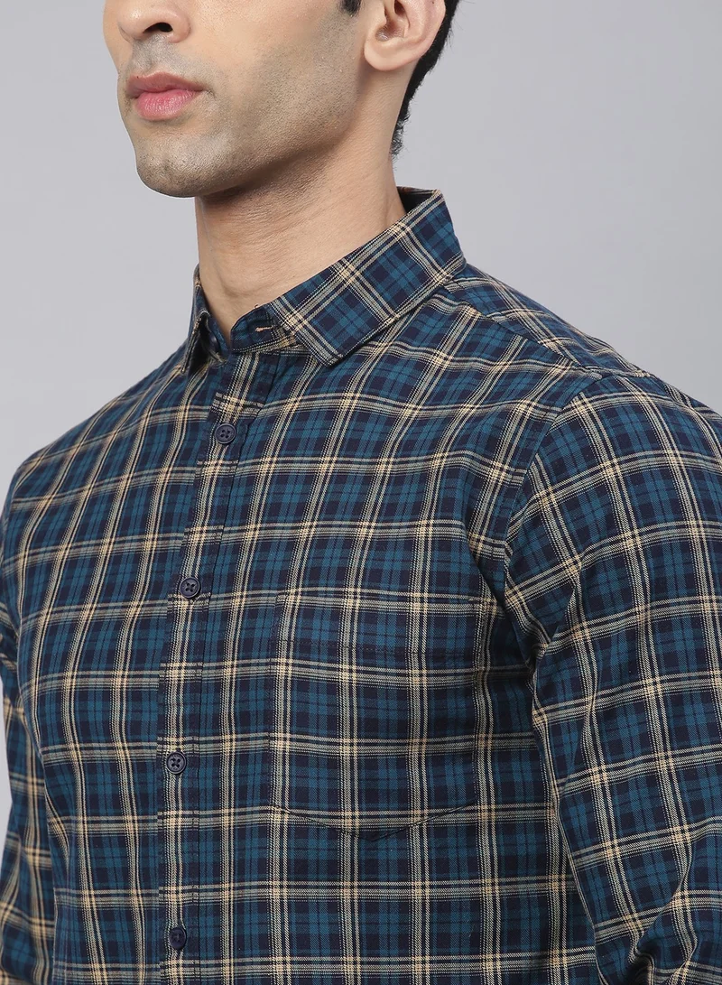 Dennis Lingo Men's Slim Fit Teal Blue Casual Cotton Spread Shirt