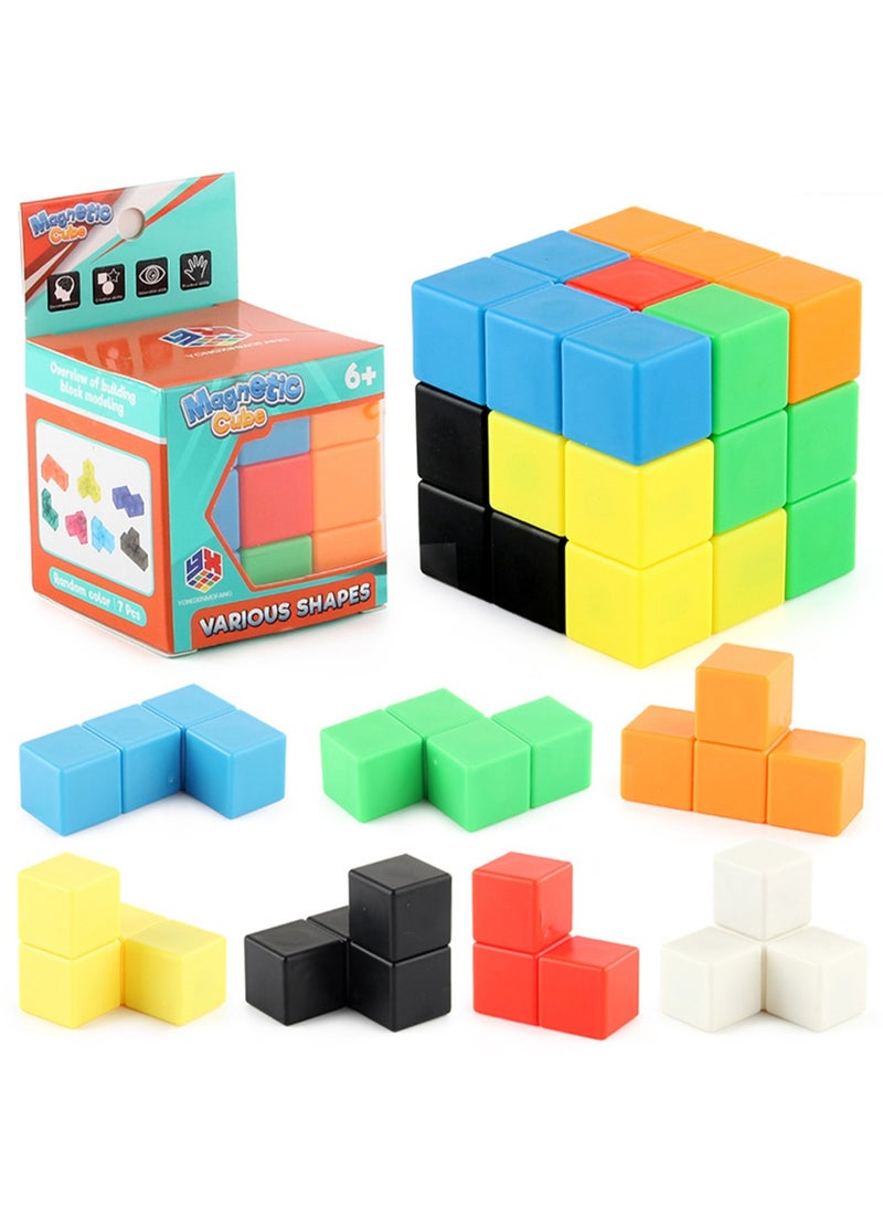 Educational toys 6cm magnetic building block Rubik's cube Russian cube Luban Rubik's cube three-order DIY Rubik's cube wooden block color random (B168-701 transparent magnetic building block Rubik's - Image 1
