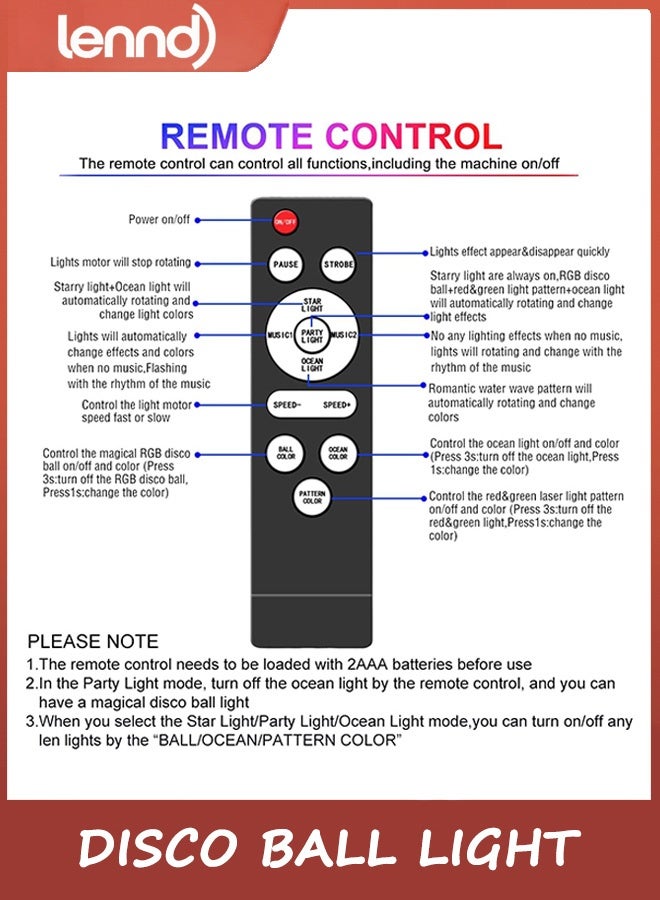 LENND Disco Ball Light,Party Disco Strobe Ocean Star Projector Dj Dance Light Sound Activated with Remote Control Stage Rave for Parties Birthday Wedding KTV Christmas Halloween Dancing Décor - Image 5