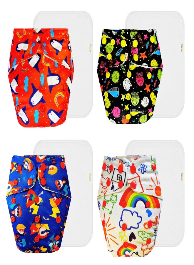 Dumbledo Premium Cloth Diaper with Cotton Insert (Pack of 4) | Snug Fit | Reusable & Washable | Travel Friendly | Ideal for Toddlers | 3 Months - 3 Years | Unisex Baby - Image 1