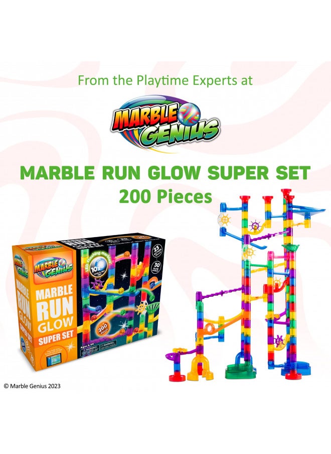 Marble Genius Marble Genius 200 pcs Glow Marble Run Track Race Super Set for Kids Age 4+, Glow in The Dark, STEM Educational Building Block, Color Instruction Manual, Christmas & Thanskgiving Gifts for Kids  - Image 1