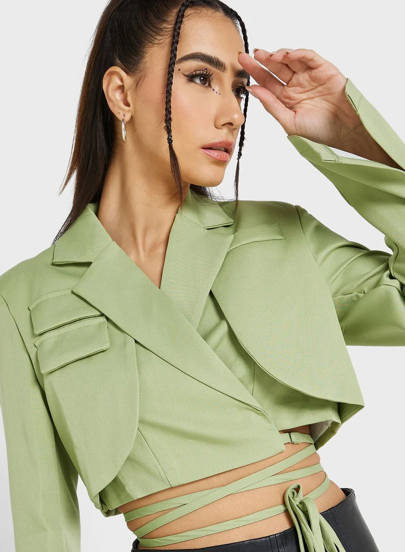 Ginger Urban Minx Cropped Blazer With Tie Detail