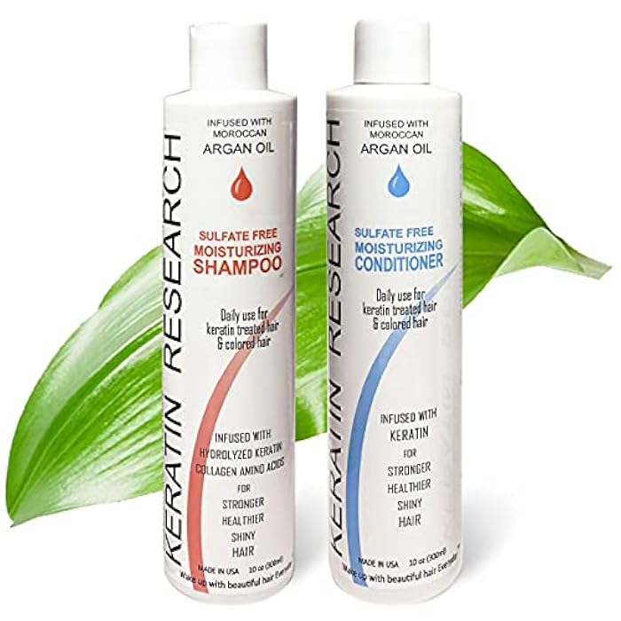 Keratin Research Sulfate & Salt Free Shampoo & Conditioner Value Set, for Post Keratin Treatment, Curtain Bang, Colored Hair - Natural & Nourishing for All Hair Types, 20oz - Image 1