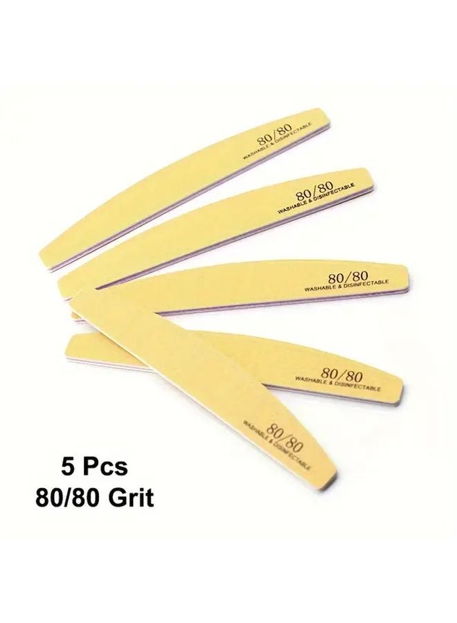 5 Pcs 80 Grit Macaron Sandpaper Nail Files Half Moon Shaped Washable Manicure Buffing Tools - Image 1