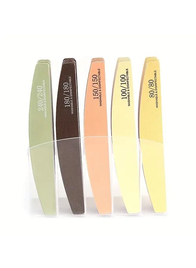 5 Pcs 80 Grit Macaron Sandpaper Nail Files Half Moon Shaped Washable Manicure Buffing Tools - Image 3