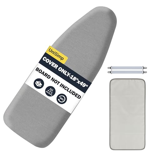 UniSimp Ironing Board Cover and Pad 18"x49" Extra Thick Natural Cotton, Scorch and Stain Resistant Iron Board Cover, Wide Ironing Board Cover with Fasteners Heavy Duty Heatproof Elastic Edge Gray - Image 1
