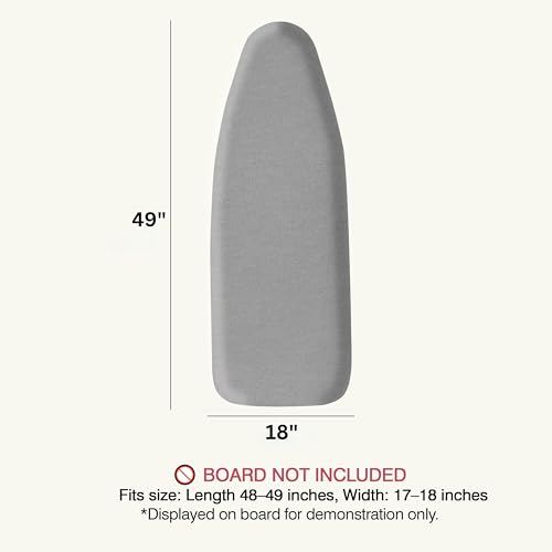 UniSimp Ironing Board Cover and Pad 18"x49" Extra Thick Natural Cotton, Scorch and Stain Resistant Iron Board Cover, Wide Ironing Board Cover with Fasteners Heavy Duty Heatproof Elastic Edge Gray - Image 2