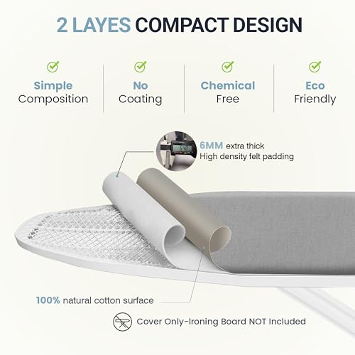 UniSimp Ironing Board Cover and Pad 18"x49" Extra Thick Natural Cotton, Scorch and Stain Resistant Iron Board Cover, Wide Ironing Board Cover with Fasteners Heavy Duty Heatproof Elastic Edge Gray - Image 3