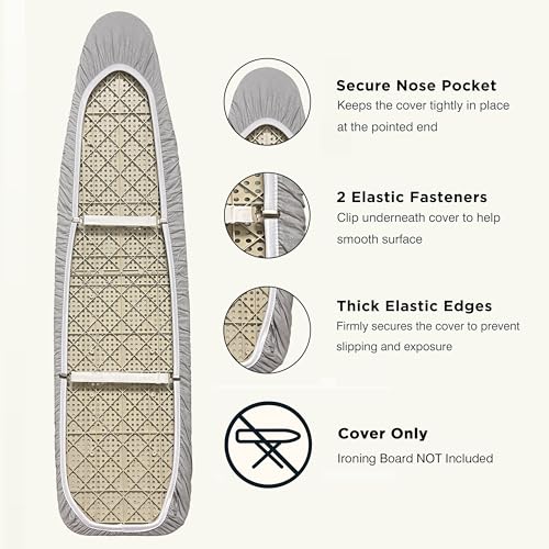UniSimp Ironing Board Cover and Pad 18"x49" Extra Thick Natural Cotton, Scorch and Stain Resistant Iron Board Cover, Wide Ironing Board Cover with Fasteners Heavy Duty Heatproof Elastic Edge Gray - Image 4