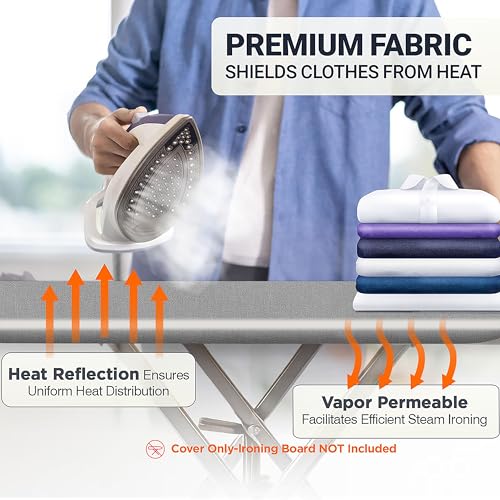 UniSimp Ironing Board Cover and Pad 18"x49" Extra Thick Natural Cotton, Scorch and Stain Resistant Iron Board Cover, Wide Ironing Board Cover with Fasteners Heavy Duty Heatproof Elastic Edge Gray - Image 5