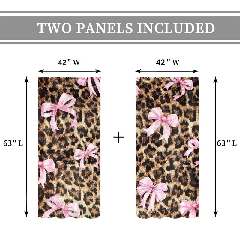 Cinbloo Pink Bow Leopard Print Curtains 42Wx63H Inch Rod Pocket Preppy Girly Modern Cheetah Cute Pretty Sweet for Girls Art Printed Retro Fashion Living Room Bedroom Window Drapes Treatment 2 Panels - Image 4