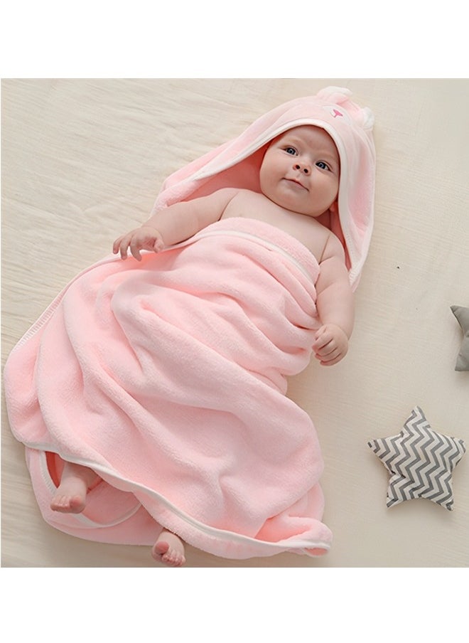 Beauenty - Baby Hooded Bath Towel,Wearable Hooded Towel for Boys Girls,Microfiber Ultra Soft Super Absorbent Baby Towels with Cute Design,Baby Newborn Essentials(Pink) - Image 1