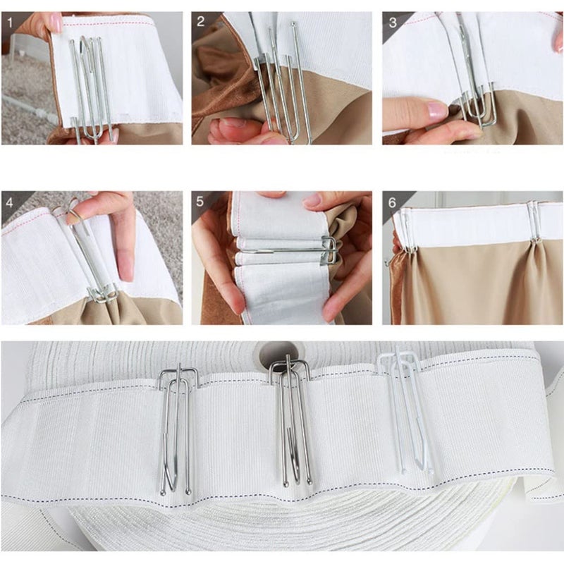 Mateda Stainless Steel Curtain Pleater Tape Hooks, 4 Prongs Pinch Pleat Hook ClipTraverse Pleater 4 End Hooks (30Pcs) - Image 3