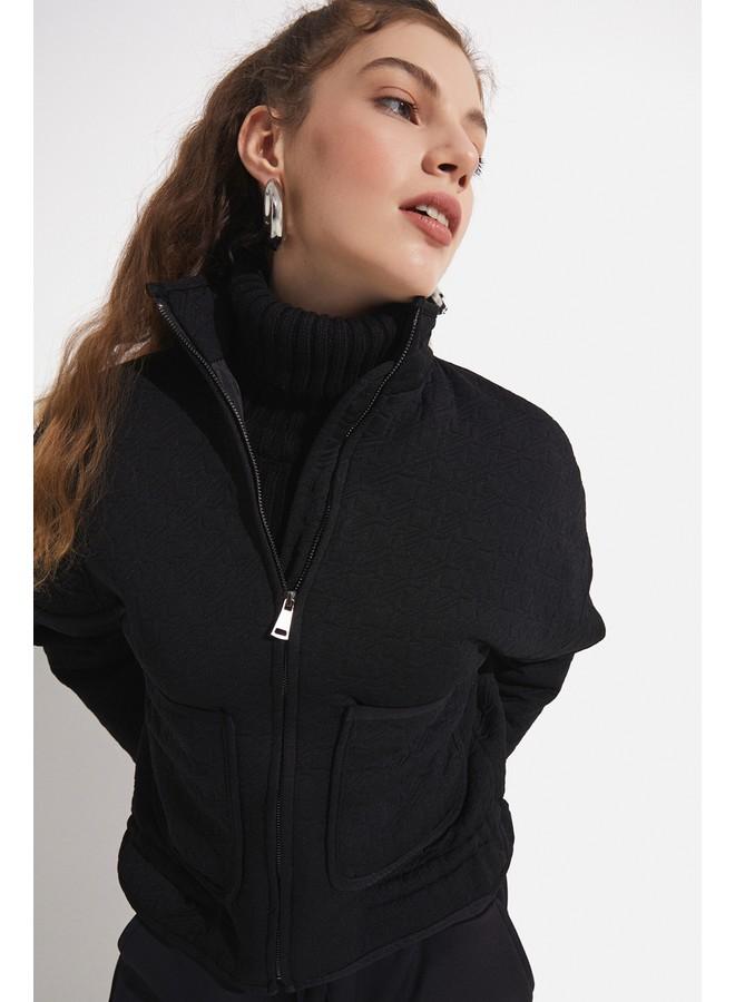 June Self Patterned Jacket Black - Image 2