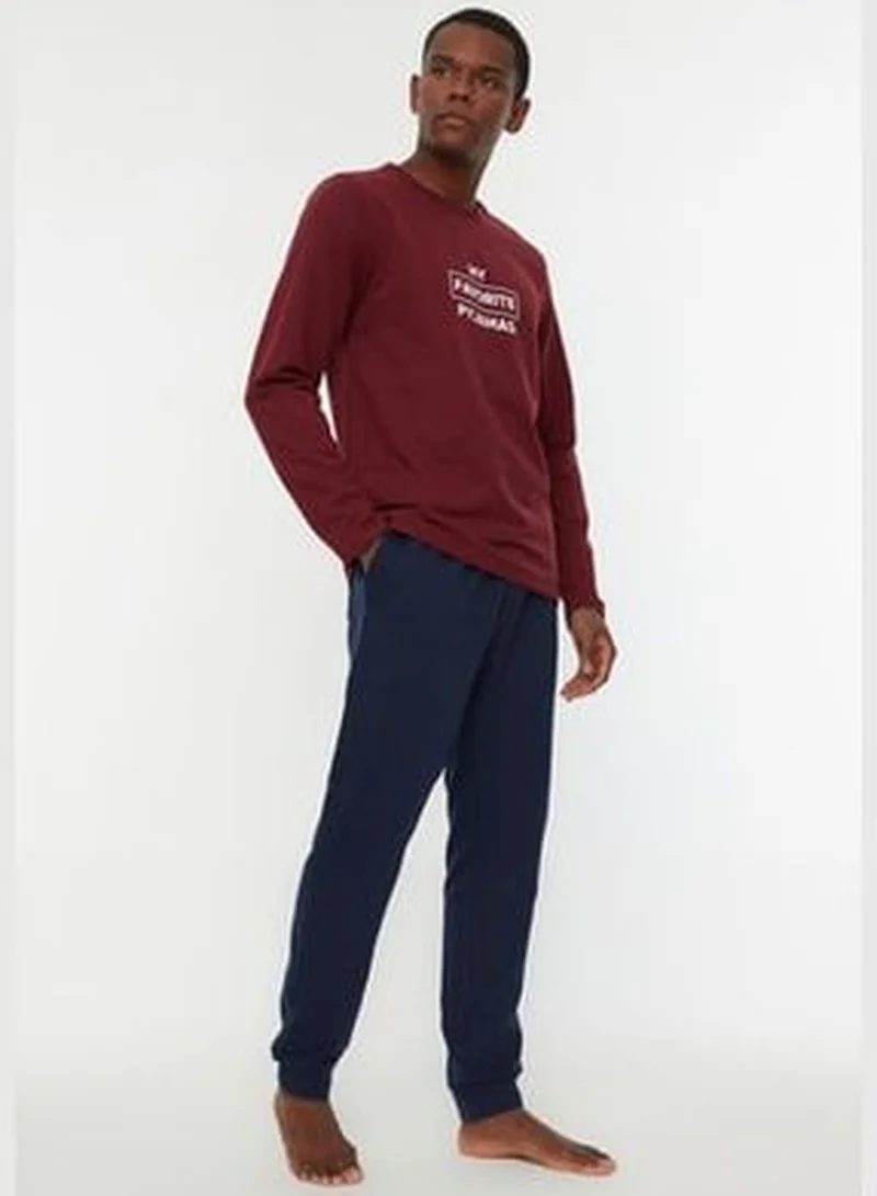 trendyol Claret Red Men's Regular Fit Printed Pajamas Set