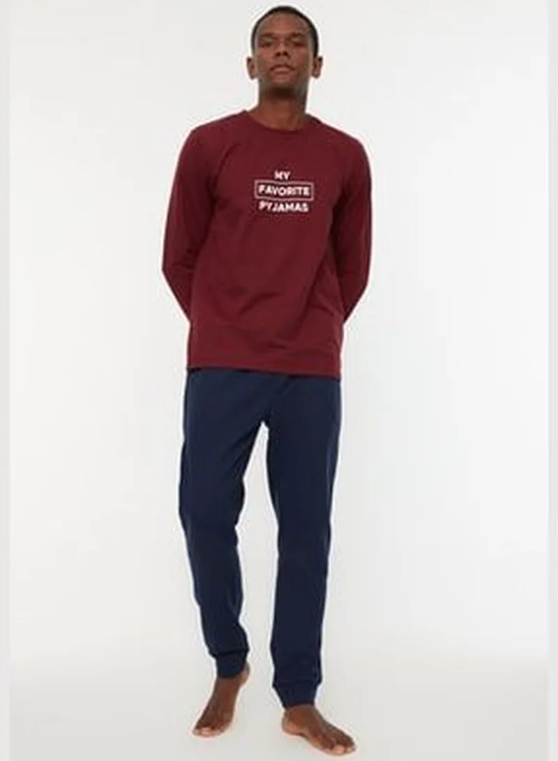 trendyol Claret Red Men's Regular Fit Printed Pajamas Set
