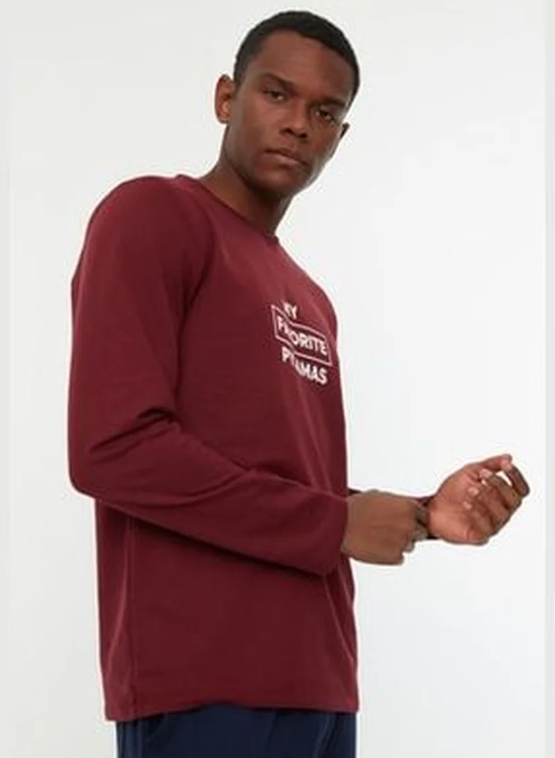 trendyol Claret Red Men's Regular Fit Printed Pajamas Set