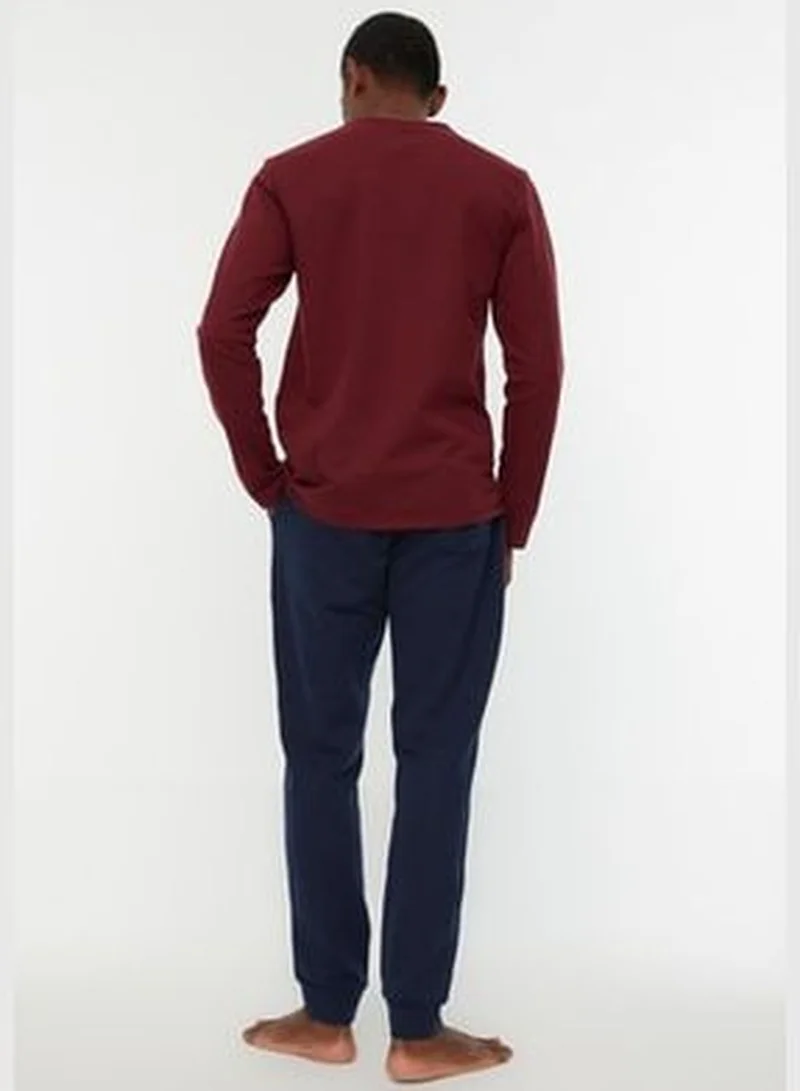trendyol Claret Red Men's Regular Fit Printed Pajamas Set