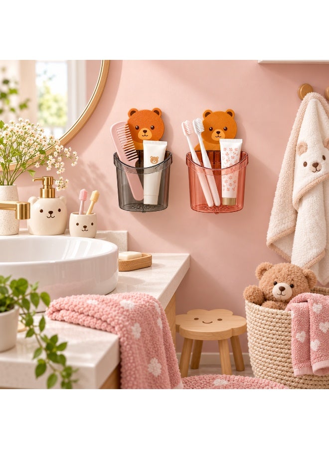 Lamset Gamal 2-Piece Bear Wall-Mounted Toothbrush Holder Set for Kids, Water-Resistant, Adhesive No-Drill Bathroom Organizer - Image 3
