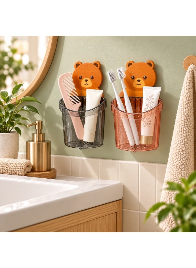 Lamset Gamal 2-Piece Bear Wall-Mounted Toothbrush Holder Set for Kids, Water-Resistant, Adhesive No-Drill Bathroom Organizer - Image 4