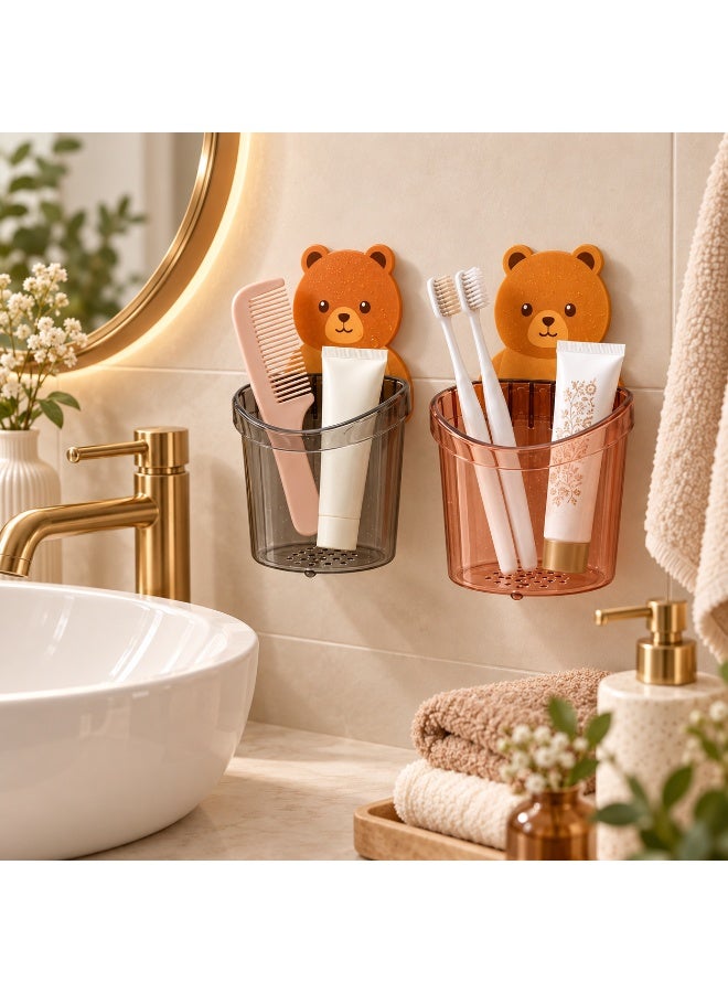 Lamset Gamal 2-Piece Bear Wall-Mounted Toothbrush Holder Set for Kids, Water-Resistant, Adhesive No-Drill Bathroom Organizer - Image 5