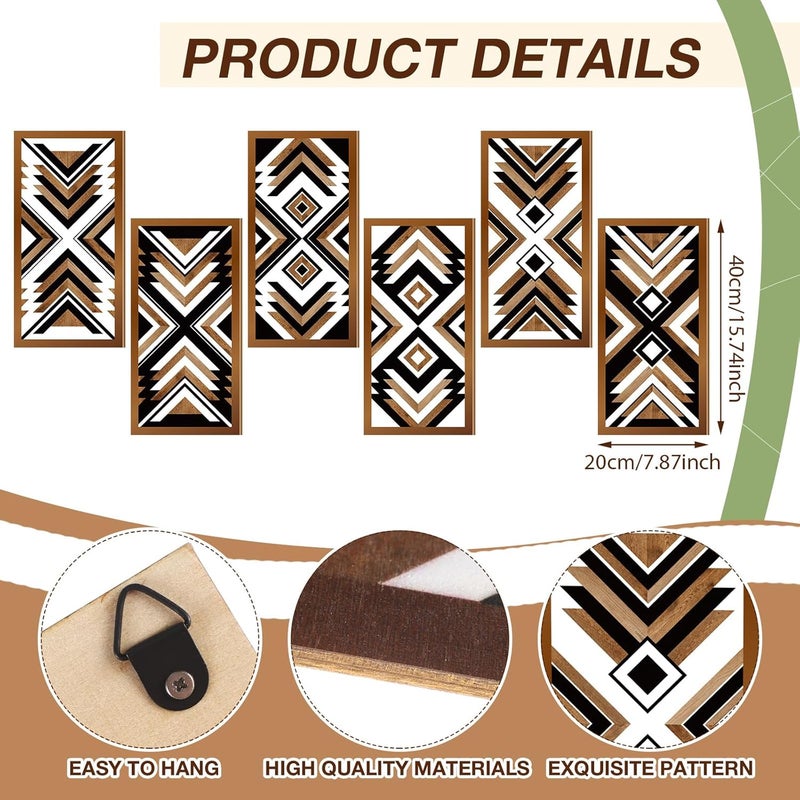 Tatuo Compact design 6 Pcs Farmhouse Southwest Home Wall Decor Frame Wall Hanging Boho Modern Abstract Art Prints Wooden Decorations for Bedroom Bathroom Apartment Mexican Farmhouse Wall Decor(Rectangle Vintage) Assorted natural tone picks - Image 2