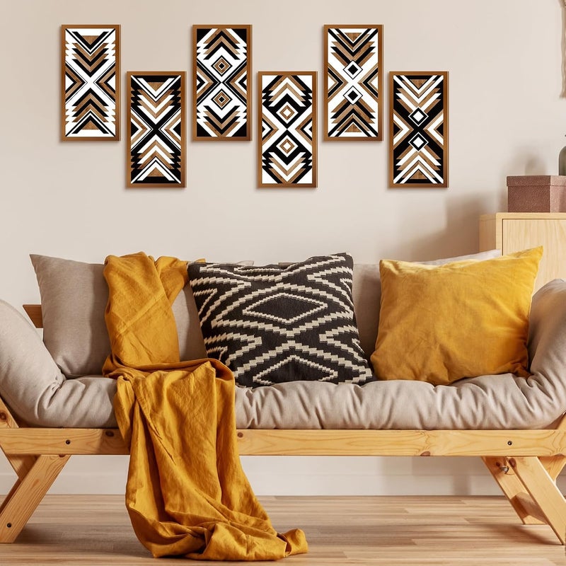 Tatuo Compact design 6 Pcs Farmhouse Southwest Home Wall Decor Frame Wall Hanging Boho Modern Abstract Art Prints Wooden Decorations for Bedroom Bathroom Apartment Mexican Farmhouse Wall Decor(Rectangle Vintage) Assorted natural tone picks - Image 4