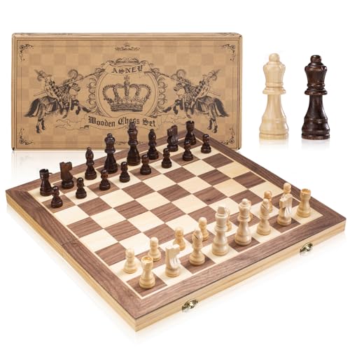 ASNEY Upgraded Magnetic Chess Set 15 Tournament Staunton Wooden Chess Board Game Set with Magnets Crafted Chesspiece ans Storage Slots for Kids Adult Includes Extra Queens - Image 5